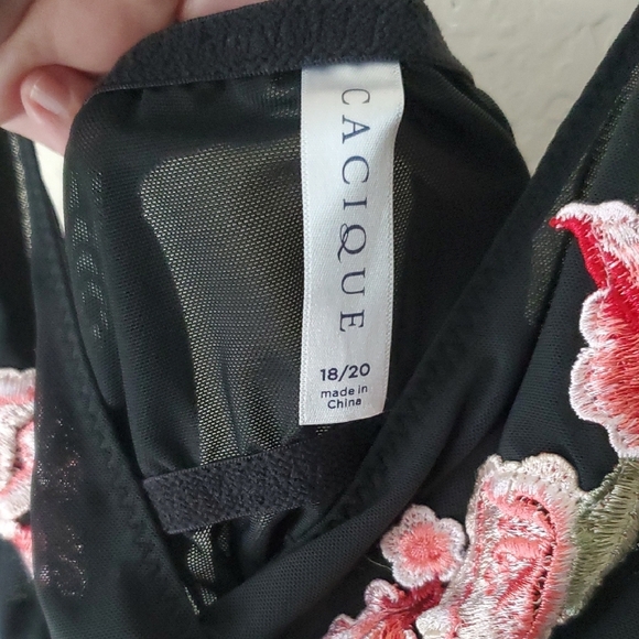 Cacique size 2 Black Sheer Bodysuit with Floral Embroidery - Picture 2 of 5